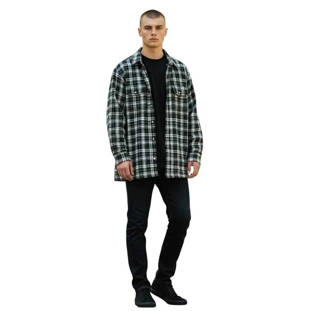 American Hero Y2K Plaid Flannel Shacket XL Green Black Lined Shirt Jacket Grunge